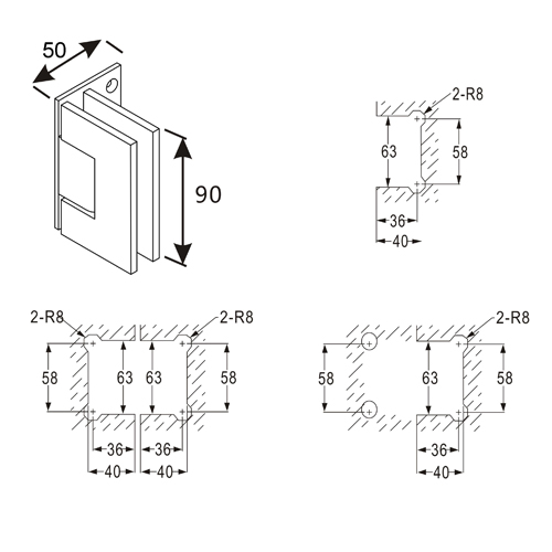 adjusting glass door hinges 180º glass to glass
