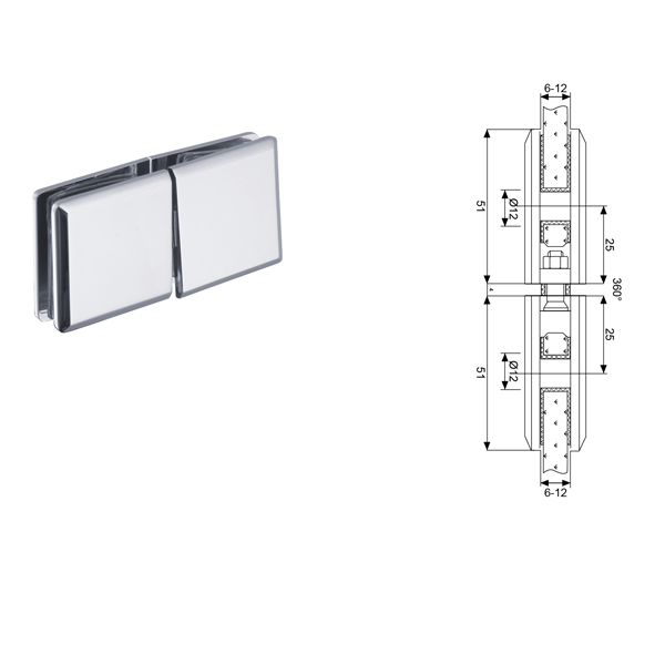 Beveled Glass to Glass Movable Transom Shower Clamp